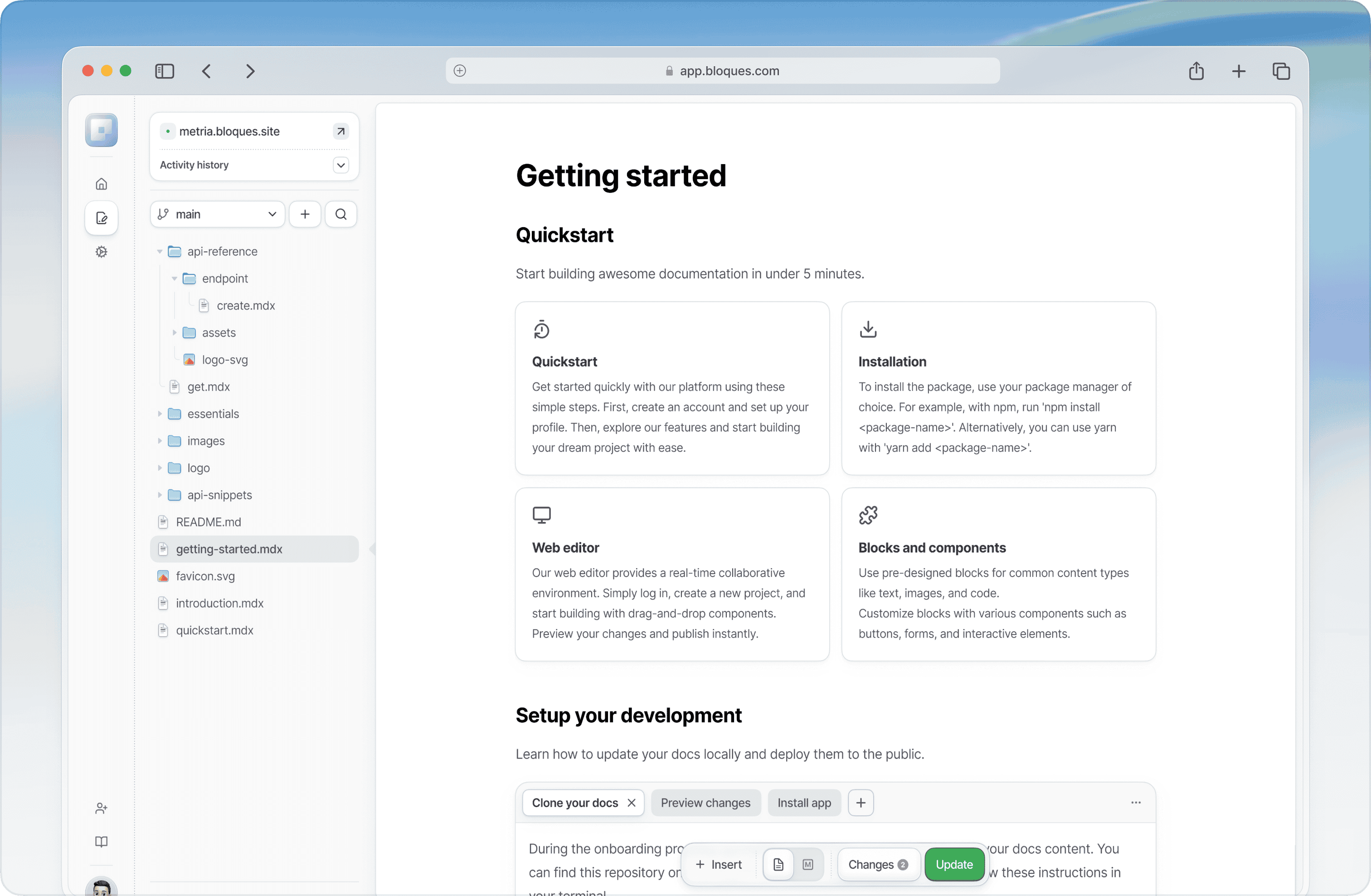 Bloques block-based editor for writing and structuring documentation